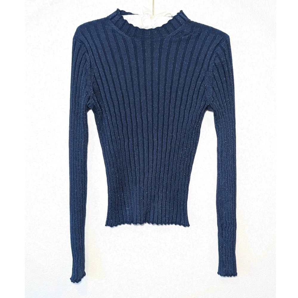 Vince Wool Ribbed Mock Neck Sweater in Blue - Picture 5 of 13
